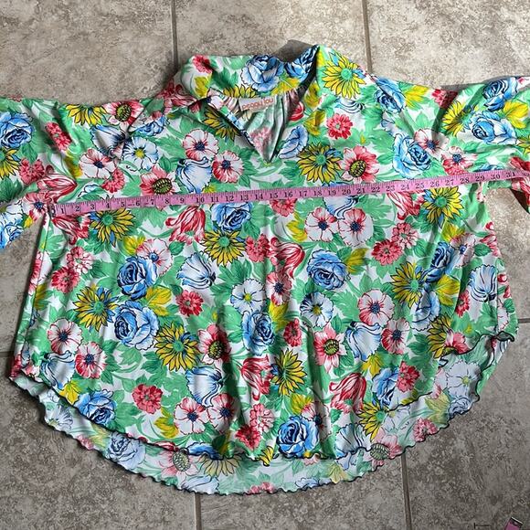 Vintage 60s Peggy Lou Large Print Floral Flutter Sleeve Blouse Top - Picture 11 of 14